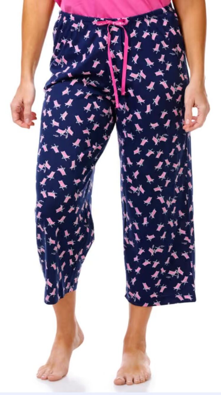 Hue PJ Pajama/Lounge Pants/Capris~Womens 2X~Blue/Pink~Beach Chairs~Loungewear